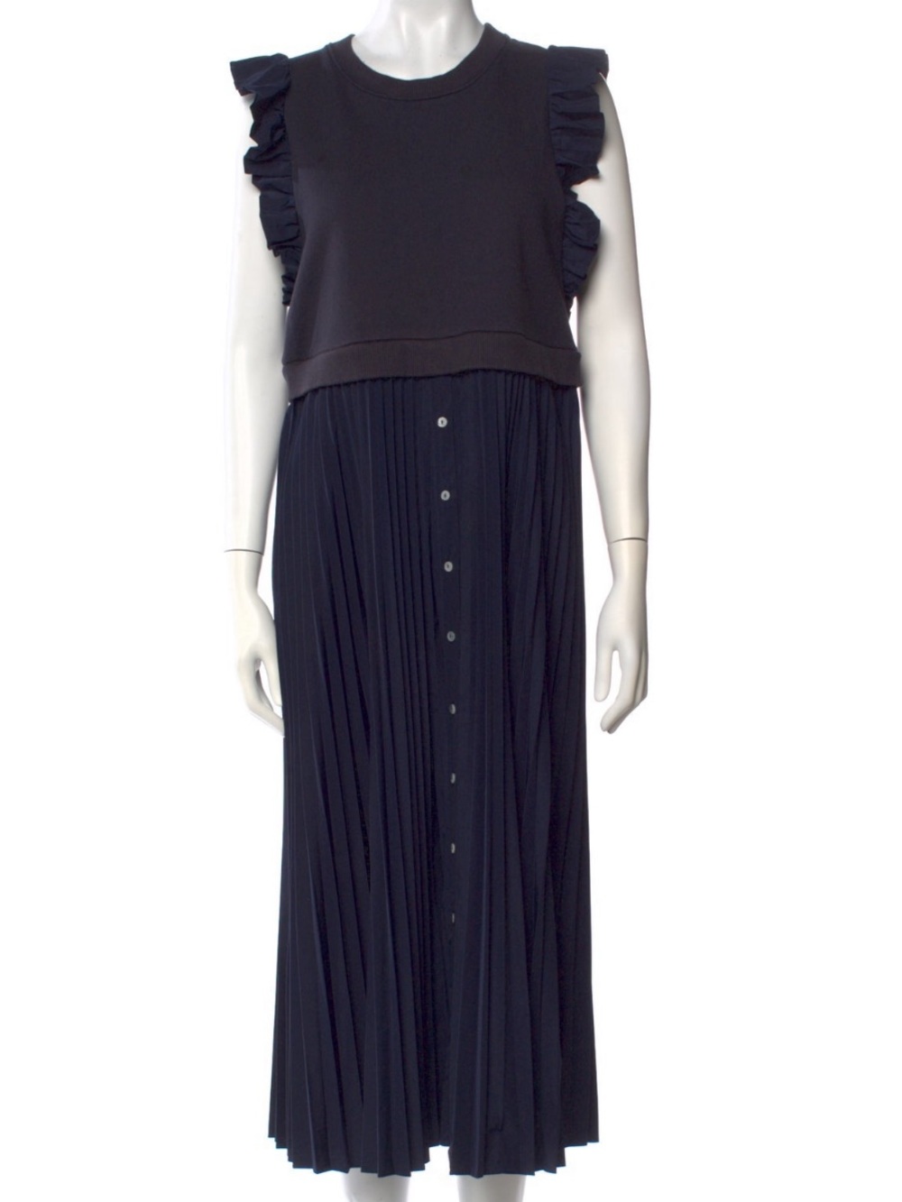 cinq a sept Navy Pleated Button-Front Midi Skirt Dress